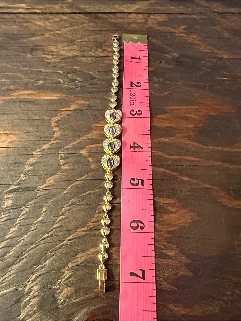Gold plated Heart Bracelet with Purple Stones - Women's Jewelry